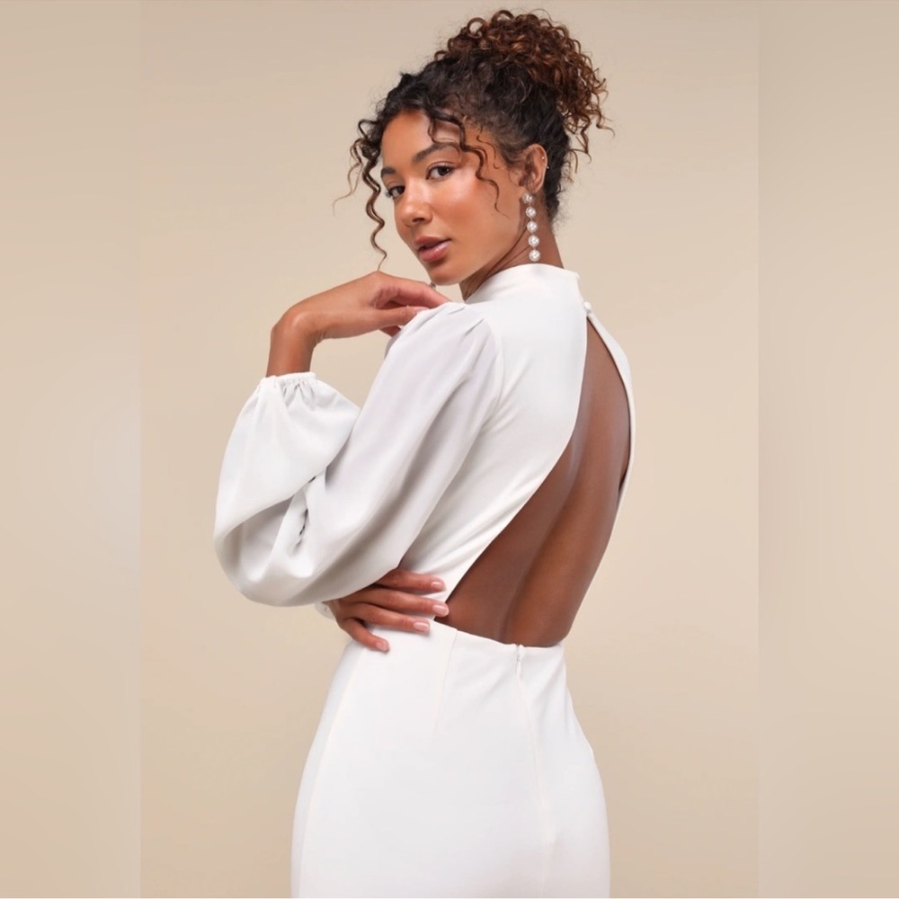 Lulu's Elegant White Long Sleeve Open-Back Dress - Picture 3 of 4